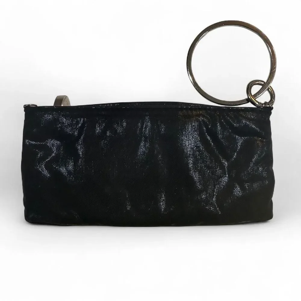 Y2K Metallic Black Purse  with silver rhinestone ring detail